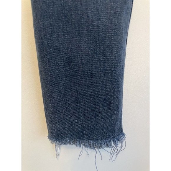 RE/DONE ORIGINALS High Rise Ankle Crop Blue Jean Size 24 Raw Fray Hem Button Fly - Picture 8 of 12